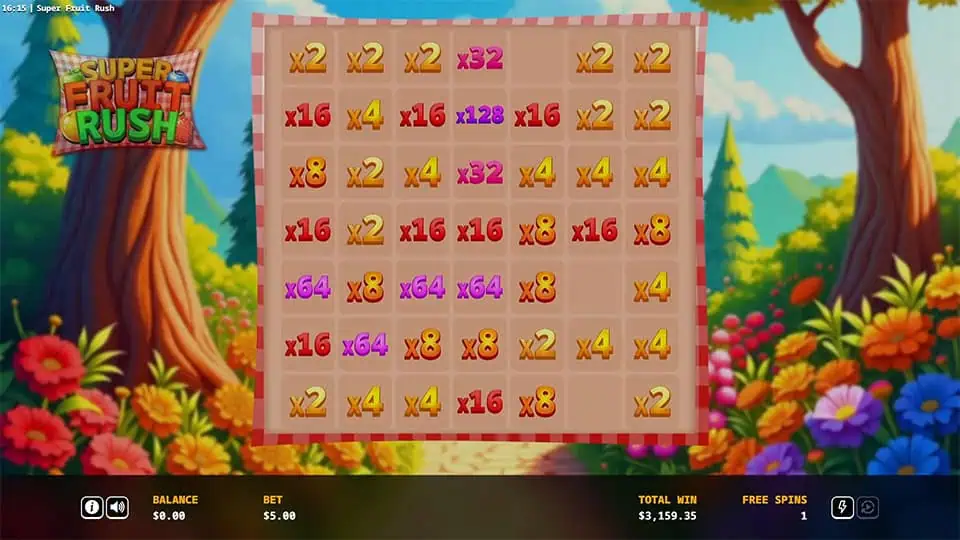 Super Fruit Rush slot feature spot multiplier