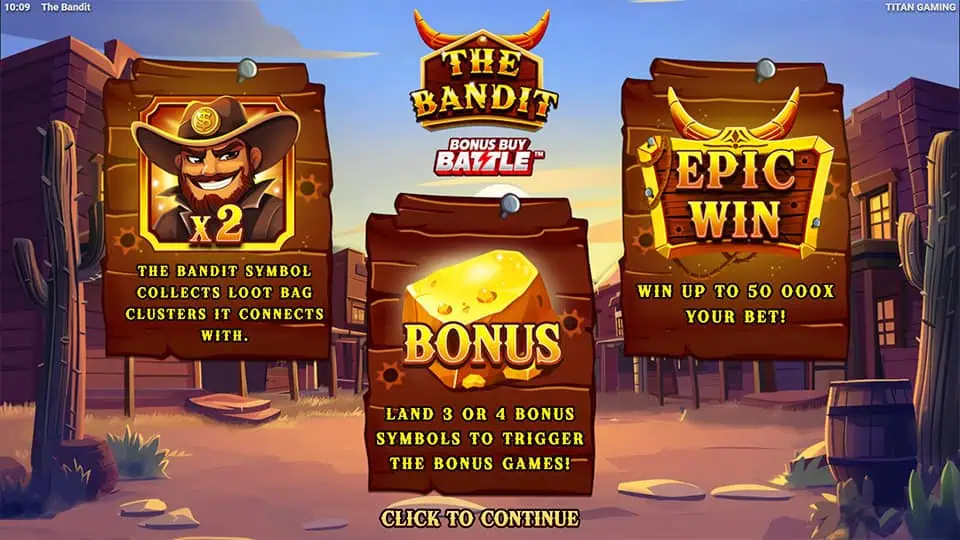 The Bandit slot intro screen