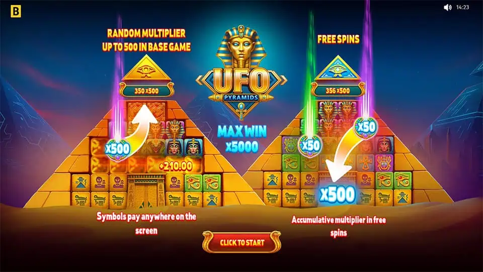 UFO Pyramids slot intro screen