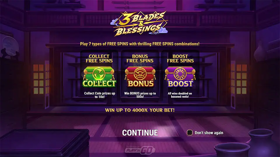 3 Blades Blessings slot intro screen