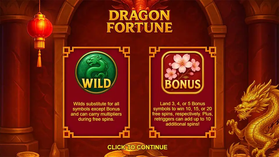 Dragon Fortune slot intro screen 1