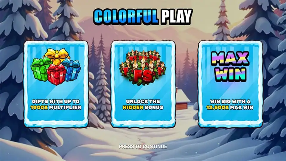 Frosty Gifts 1000 slot intro screen