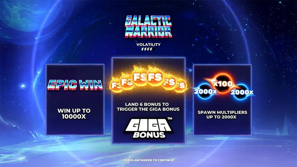 Galactic Warrior slot intro screen