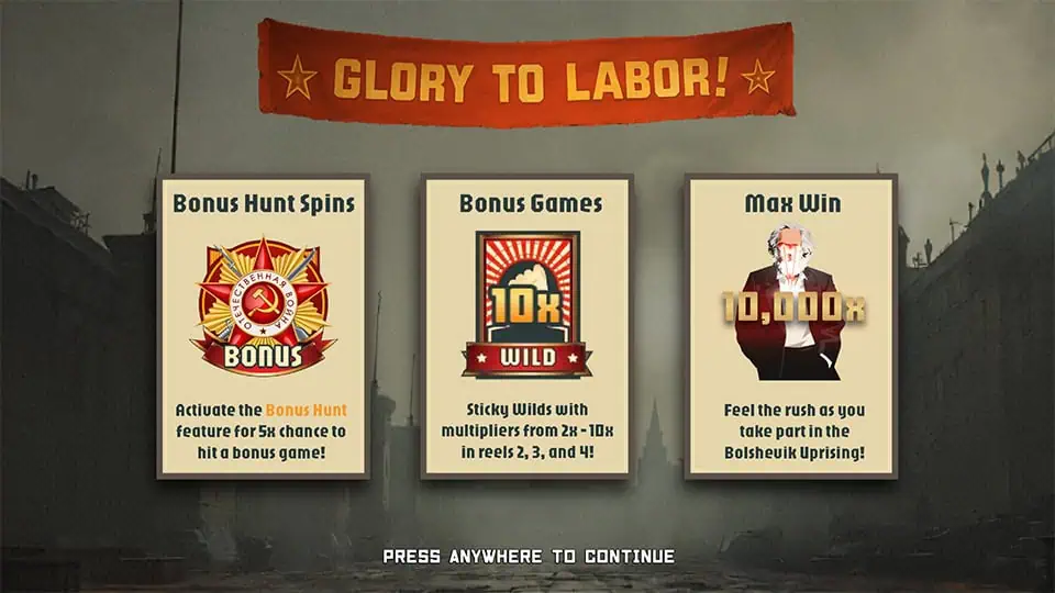 Glory to Labor slot intro screen
