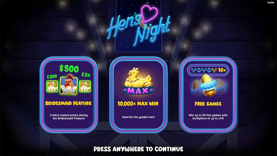 Hens Night slot intro screen 1