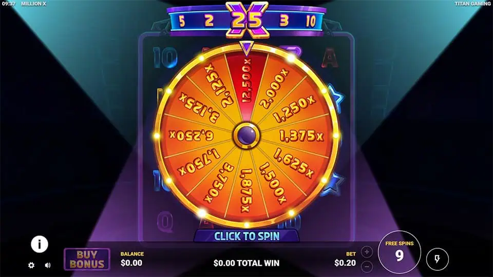 Million X slot feature wheel bonus 1