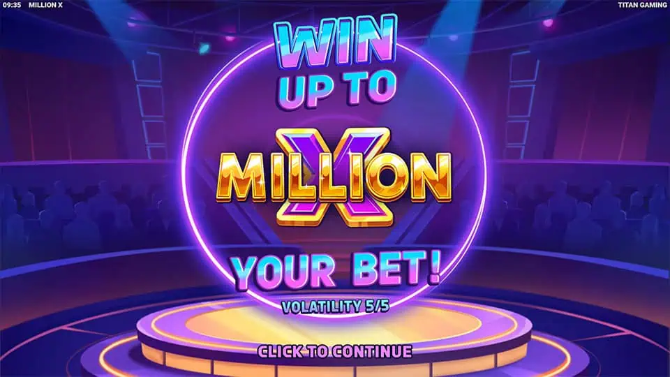Million X slot intro screen