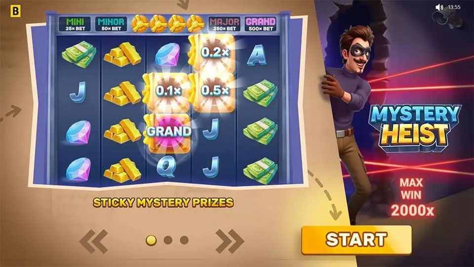Mystery Heist slot intro screen