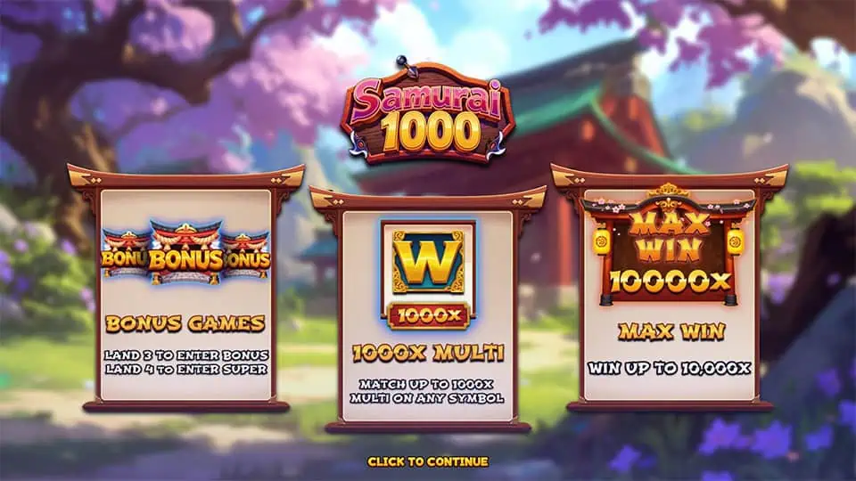 Samurai 1000 slot intro screen