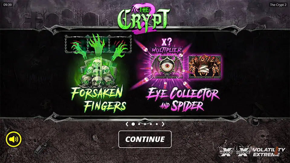 Feature showcase highlighting Forsaken Fingers and Eye Collector with creepy visuals and dark horror theme.