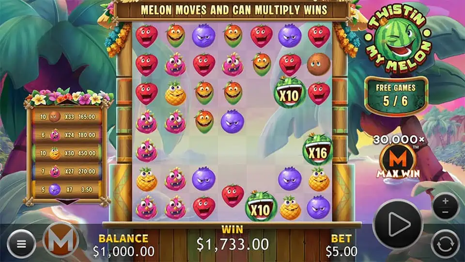 Twistin My Melon slot feature wild melon multiplier