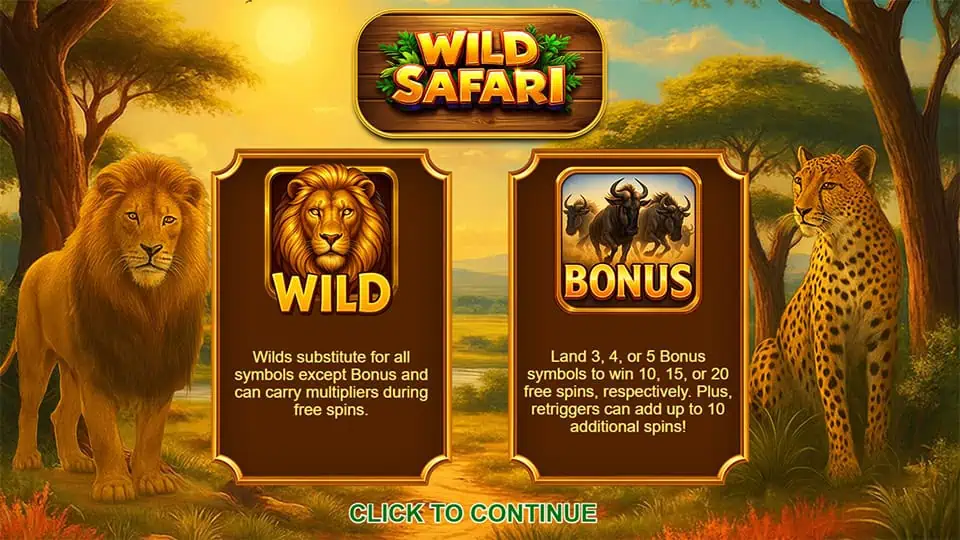 Wild Safari slot intro screen