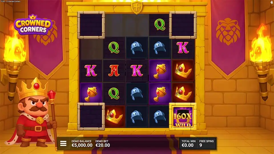 Reels highlighting corner Royal Tower frames with special Wild multiplier symbol displayed in the bottom corner.