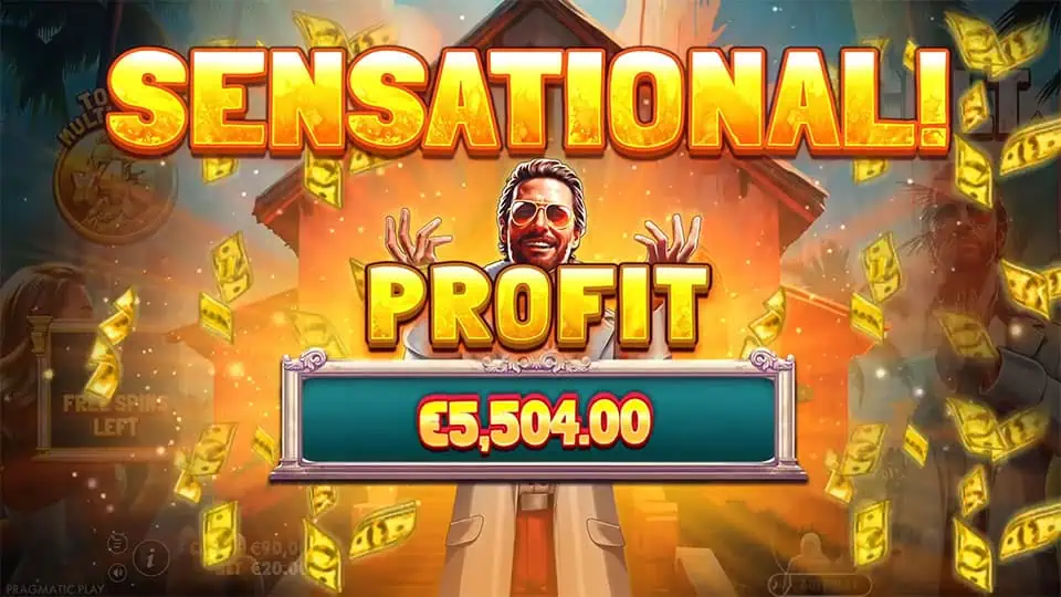 Big win screen showing “SENSATIONAL! PROFIT” and the cult leader in the center.