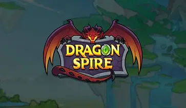 Dragonspire slot logo featuring a fierce red dragon wrapped around a stone sign, set against a fantasy sky backdrop with floating islands.
