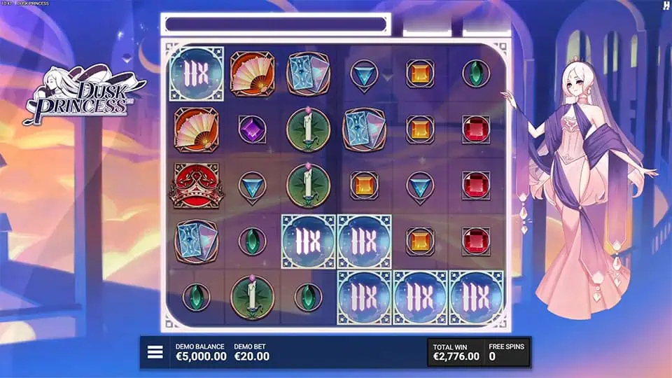 Highlighted wilds with multipliers on active reels and glowing tile effects.