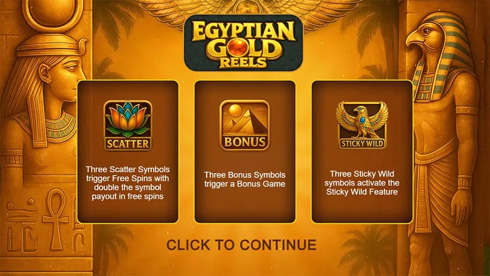 Egyptian Gold Reels slot intro screen