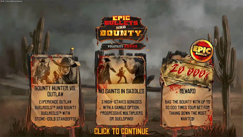 Epic Bullets Bounty slot intro screen 1