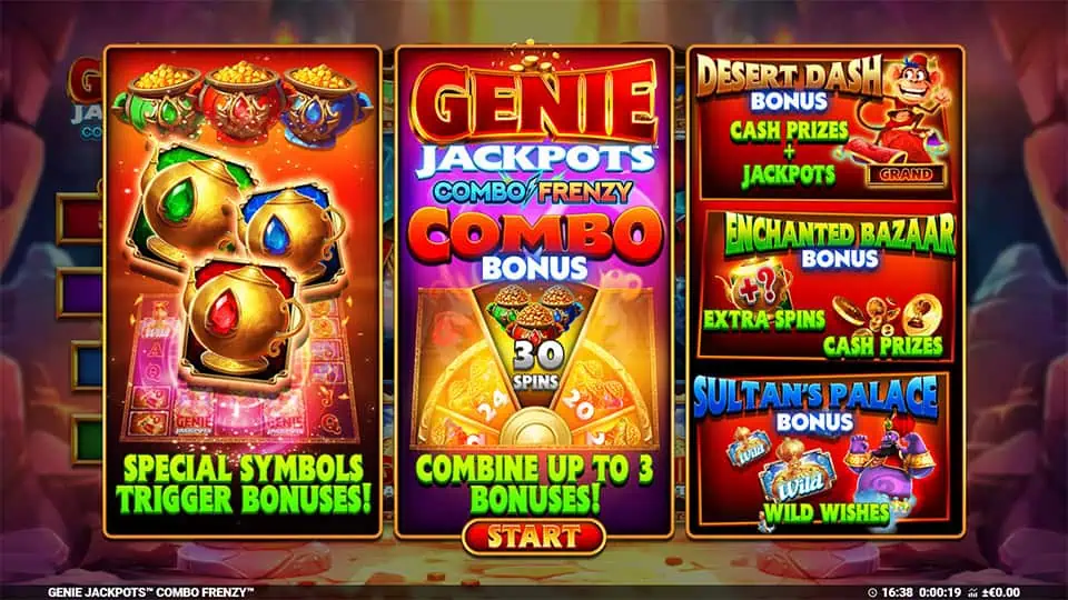 Genie Jackpots Combo Frenzy slot intro screen 1