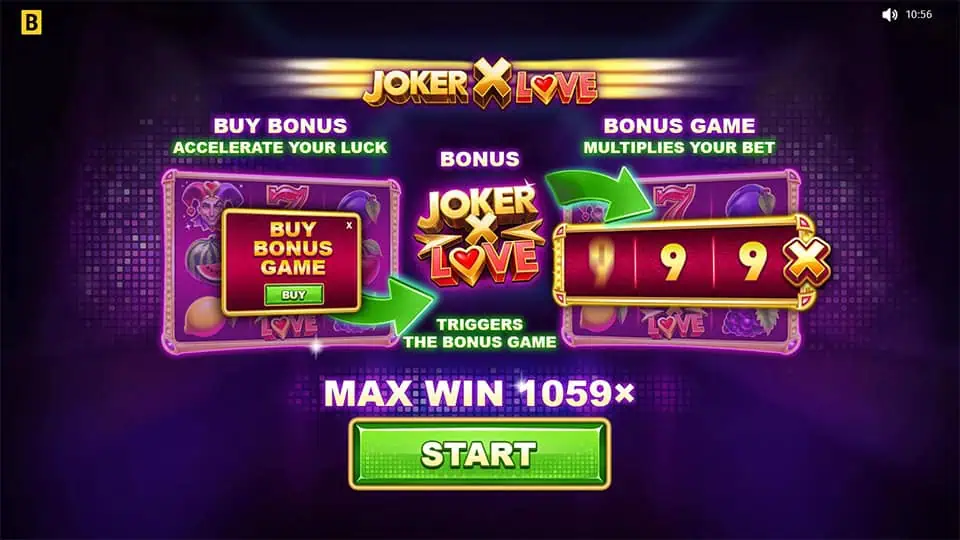 Joker X Love slot intro screen 1