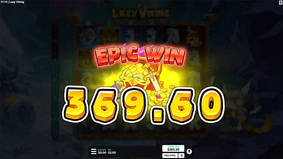 Bright "EPIC WIN" message pops over a pile of gold coins and a treasure chest, glowing against a dimmed background.