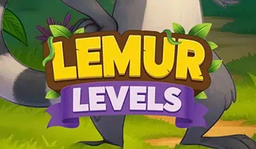 Lemur Levels logo with bold yellow and purple lettering over a jungle backdrop, next to a cheerful lemur holding a banana.