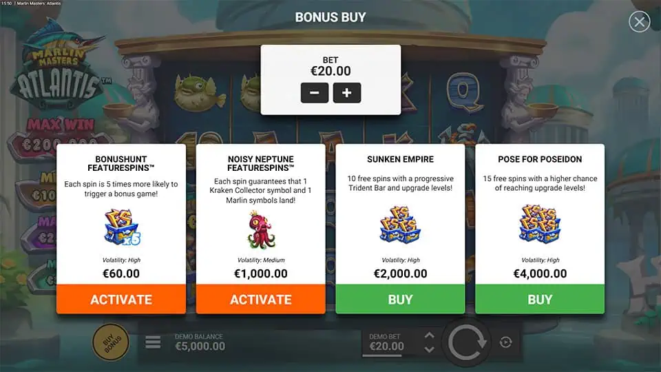 Marlin Masters Atlantis slot bonus buy
