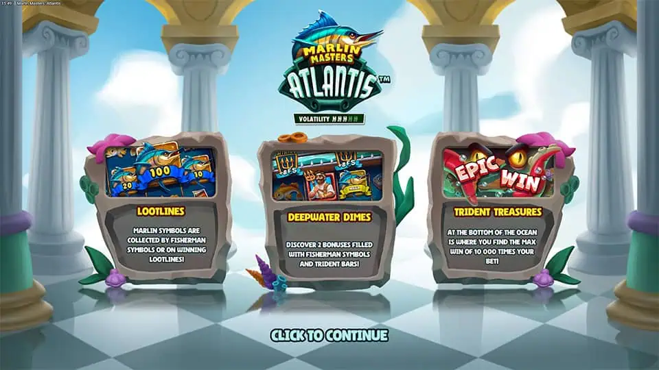Marlin Masters Atlantis slot intro screen