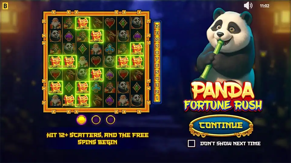 Panda Fortune Rush slot intro screen 1