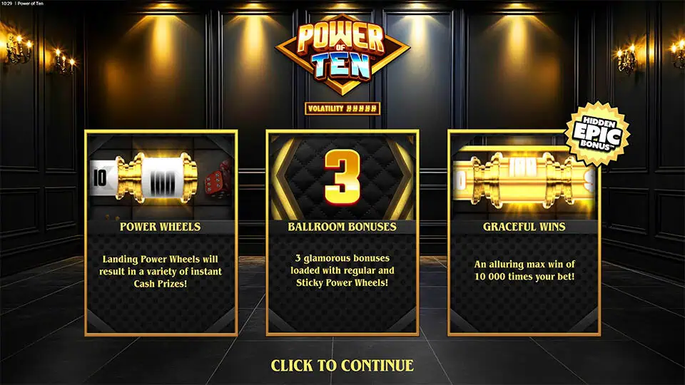 Power of Ten slot intro screen