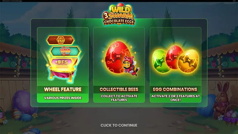 Wild Swarm 3 Chocolate Eggs slot intro screen