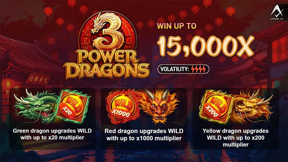 3 Power Dragons slot intro screen 1
