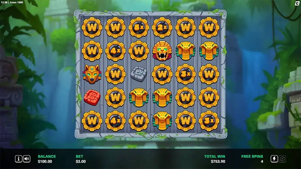 Reels stacked with golden wilds and multiplier tokens up to 5x.