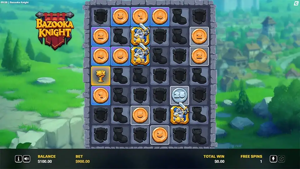 Chalice icons appear on reels among coins, boots, and knight triggers.