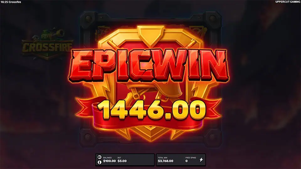 Bright red “EPIC WIN” text with a shield emblem in the background.