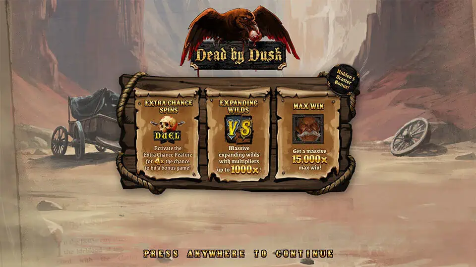 Bonus explainer with Extra Chance, Expanding Wilds, and Max Win up to 15,000x.