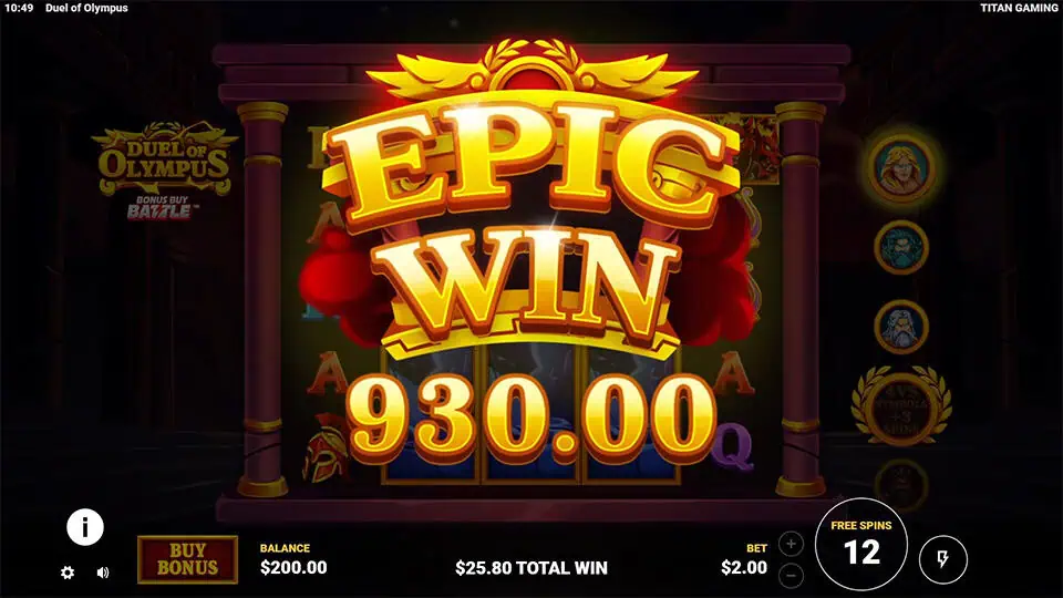 Massive “EPIC WIN” text glowing over reels during free spins.