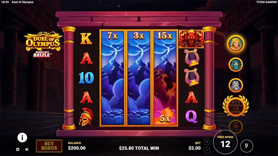 VS symbols turn into wild reels with multipliers like 7x, 3x, and 15x.