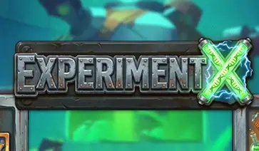 Game logo “EXPERIMENT X” with glowing green X tubes over a blurred lab background.