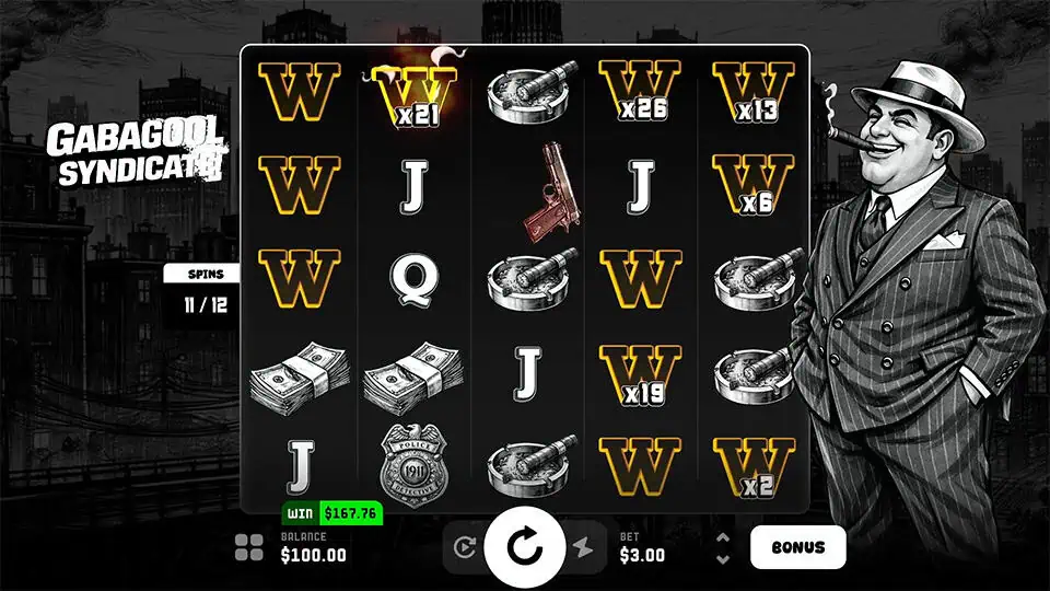 Free spins gameplay showing wilds with visible multipliers from gun drop effects scattered across the reels.