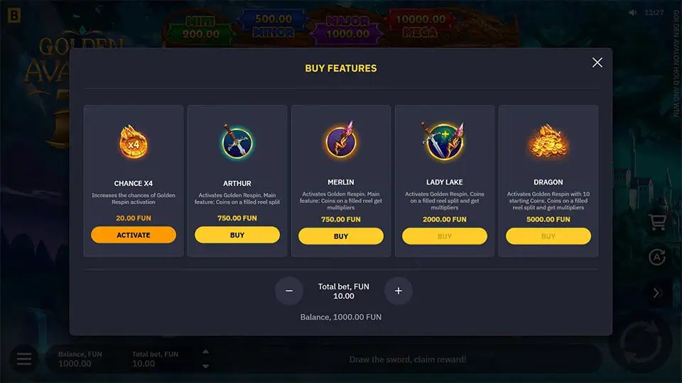 Golden Avalon Hold and Win slot bonus buy 1