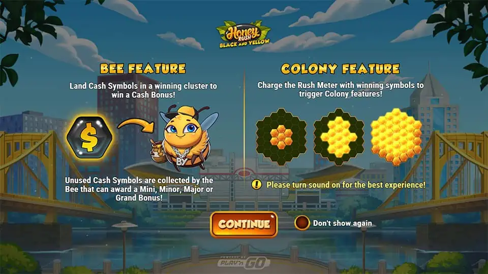 Honey Rush Black and Yellow slot intro screen