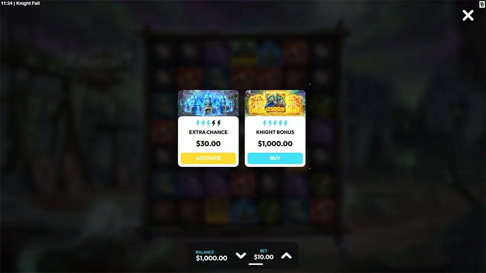 Bonus menu offering Extra Chance and Knight Bonus purchases.