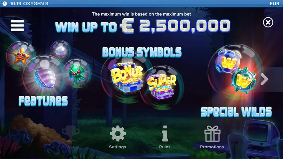 Oxygen 3 slot intro screen