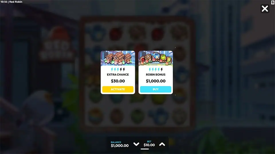 Bonus buy menu with “Extra Chance” and “Robin Bonus” options available for direct feature access.