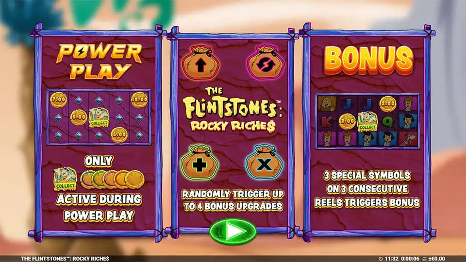 The Flintstones Rocky Riches slot intro screen 1