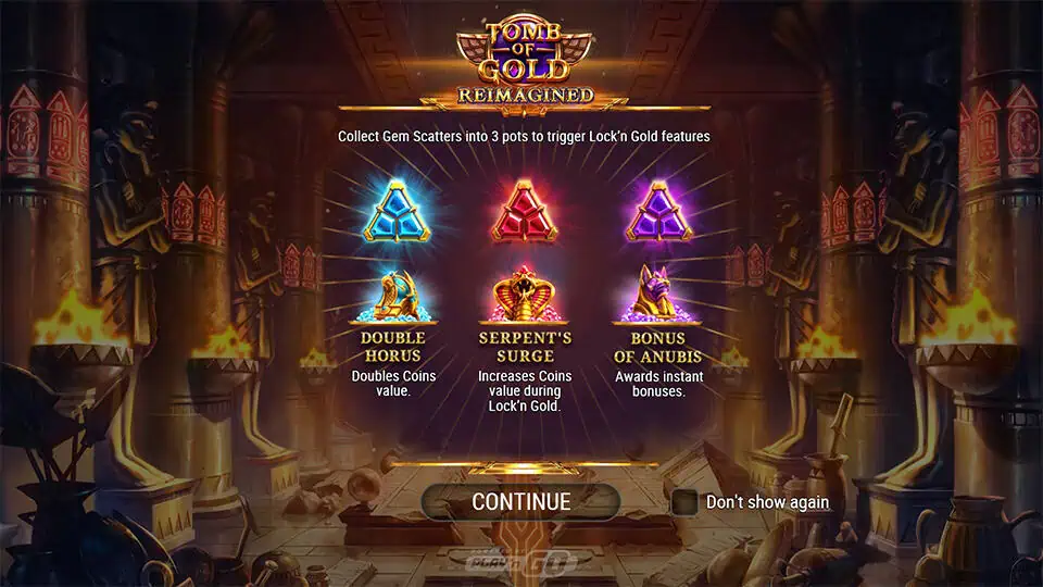 Tomb of Gold Reimagined slot intro screen