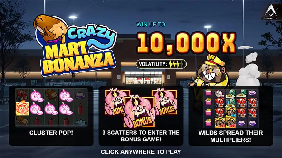 Crazy Mart Bonanza slot intro screen 1