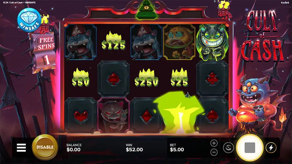 Cult of Cash WINSAFE slot feature cult cat