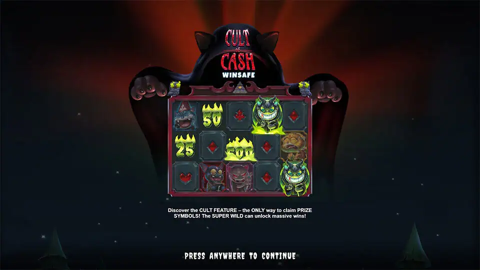 Cult of Cash WINSAFE slot intro screen